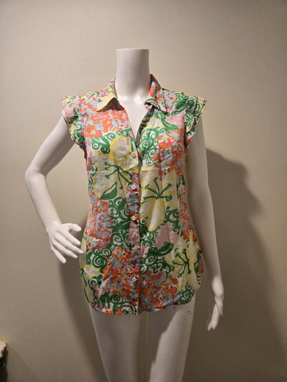 Lilly Pulitzer Short Sleeved Button Down Shirt Dusty Mariposa 6